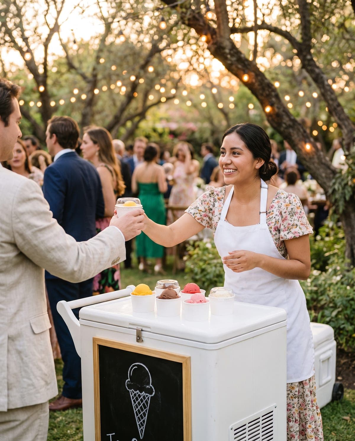 Barra de helado en vaso de Happy Station sirviendo a invitados en un evento en Saltillo