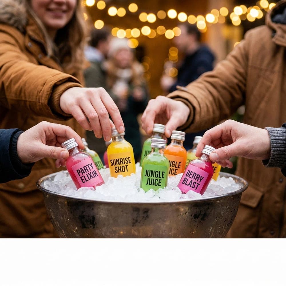 Shots embotellados con decoración en un evento elegante